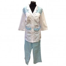 Медицинский костюм женский Лиза с поясом (бело-голубой)